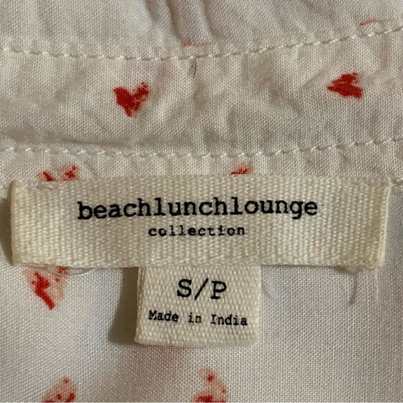 BEACH LUNCH LOUNGE Heart Button Up Shirt SP White Red Heart Pattern Long Sleeve. - Picture 8 of 9